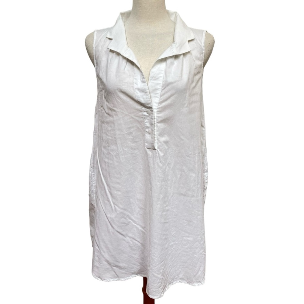 J. Crew White Cotton Sleeveless Collared V Neck Tunic Relaxed Fit Women’S XL